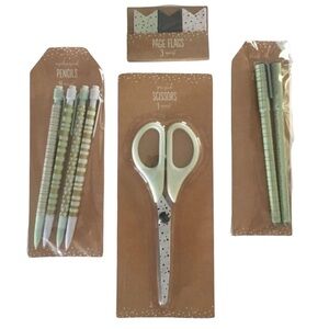 Christmas Dots Stationery Page Flags Scissors Pencil Pens Gold Mint Planner Girl